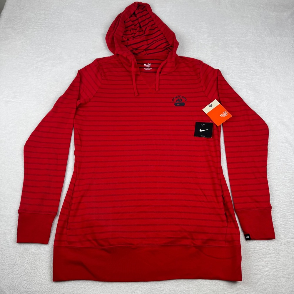 Nike Hoodie Womens XL Red Striped Slim Fit Athletic Dept Pullover 382026-611